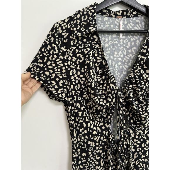 NWT Free People Marsaille Mini Wrap Dress size L Black Animal Print Cut Out - Picture 5 of 13